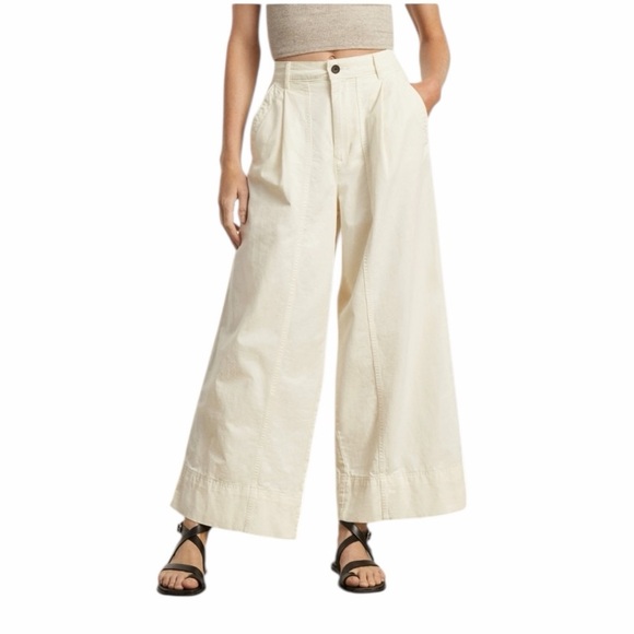 Everlane + The Tourist Pant. Pleated High Rise Wide Leg. Ivory Size 8 #1939 - Picture 2 of 9